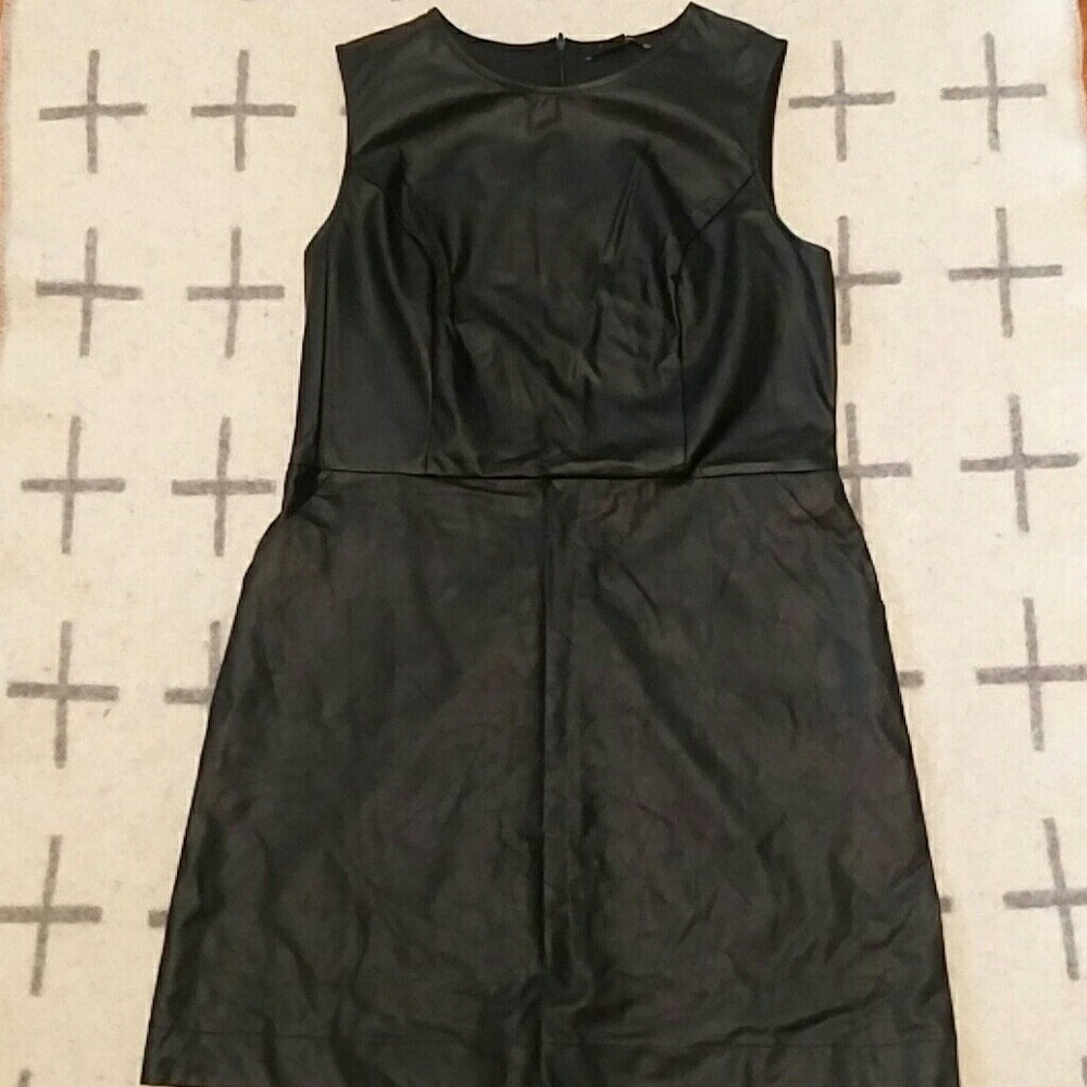 Black Pleather Pocket Dress